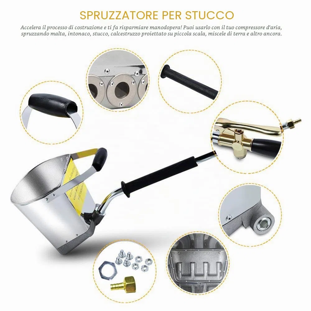 Pistola a Spruzzo Spruzzatore di Mortaio Professionale Sprayer Pistola Intonacatrice Pistola per Cemento con 8 Ugelli in Metallo