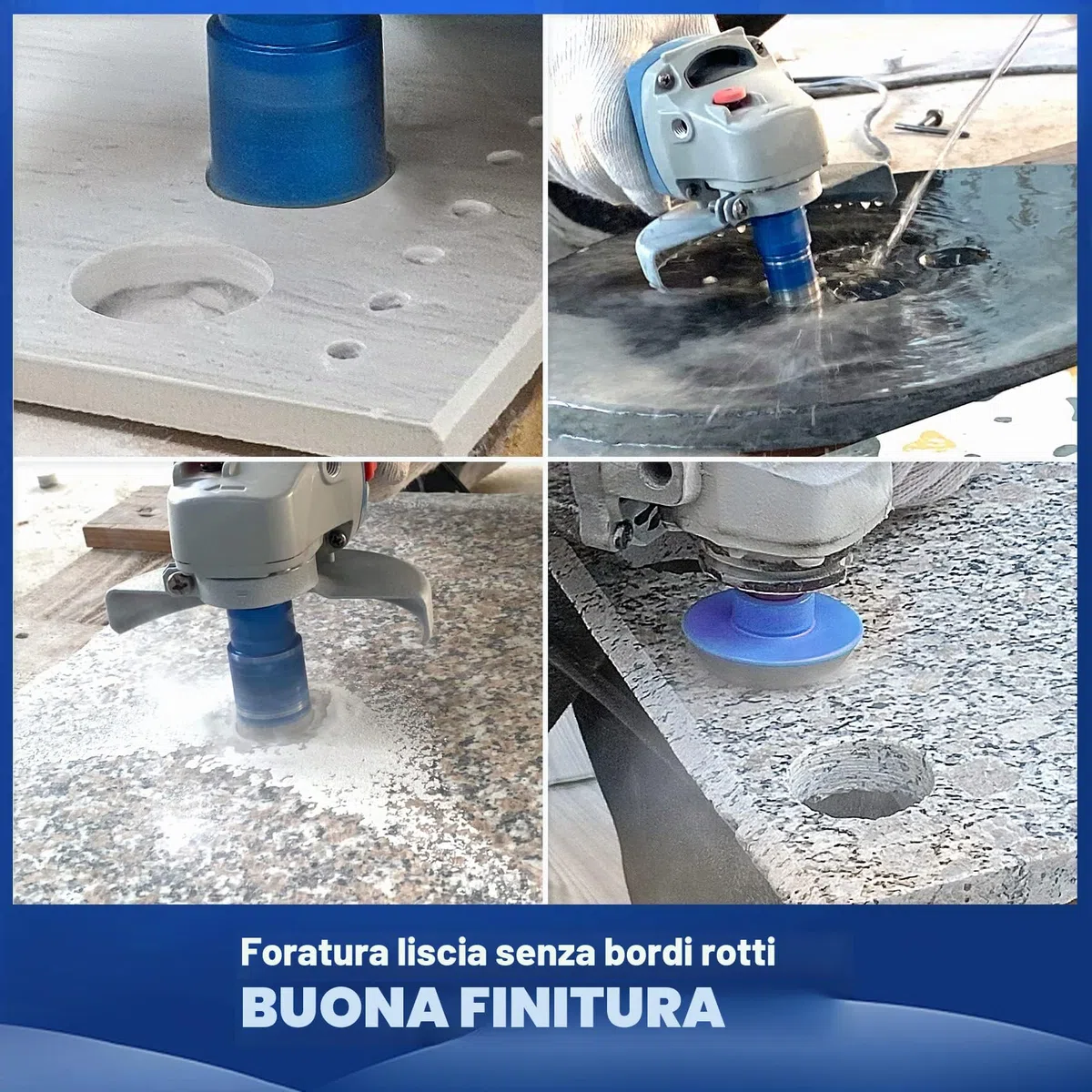 Punta per Trapano Diamantata Set - BRSCHNITT 20/25/35/50mm+50mm Fresa Diamantata M14 Filo per Porcellana Granito Piastrella Marmo Taglio a Secco&Adattatori