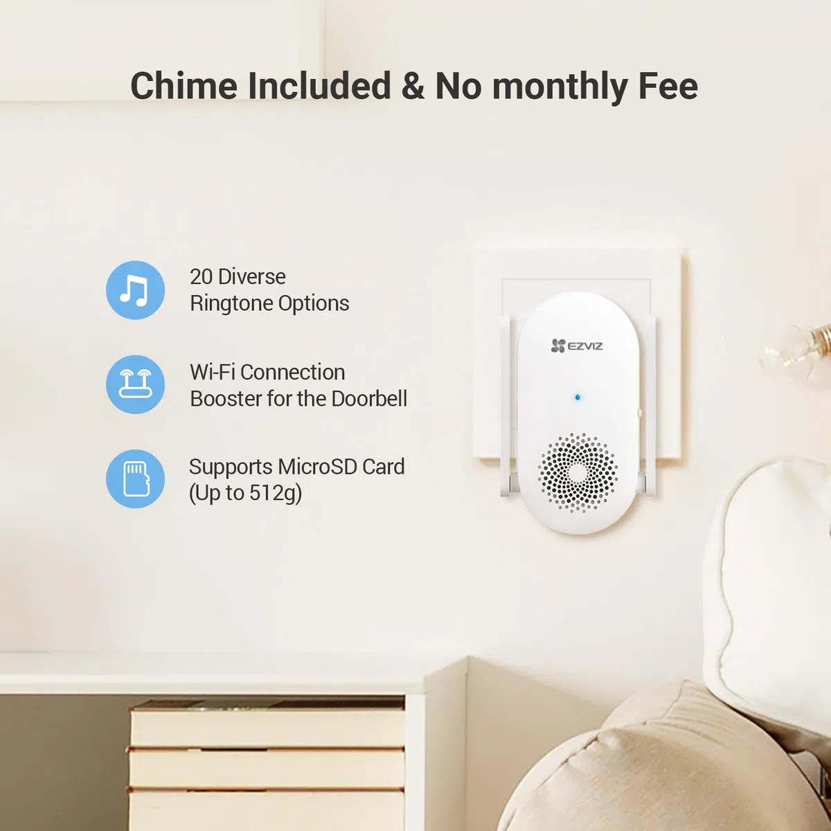 EZVIZ CP3 2K Video Campanello WiFi, Videocitofono a Batteria, Visione Notturna IR, Audio Bidirezionale, Rilevamento Persone, 100% Senza Fili con 5000mAh Batteria