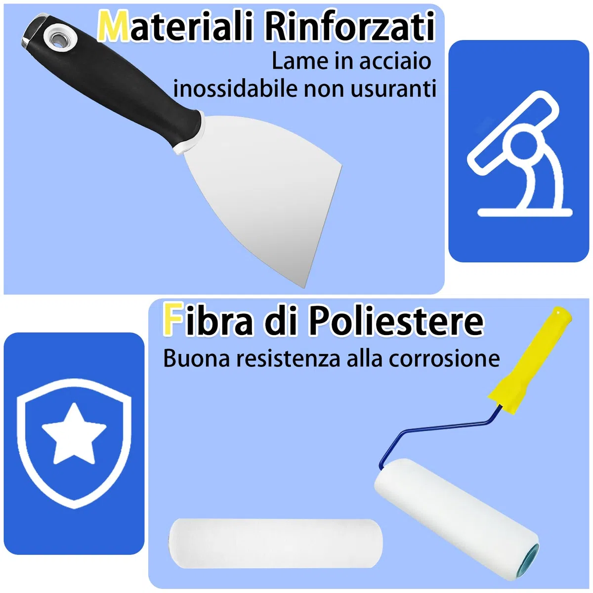 VKE Kit di Strumenti Autolivellante per Pavimenti, Rullo Frangibolle 11 mm, Scarpe Chiodate per Prato 30 mm, Spatola Autolivellantein, Asta Telescopica 162 cm (con Rullo Pittura e Spatole per Stucco)