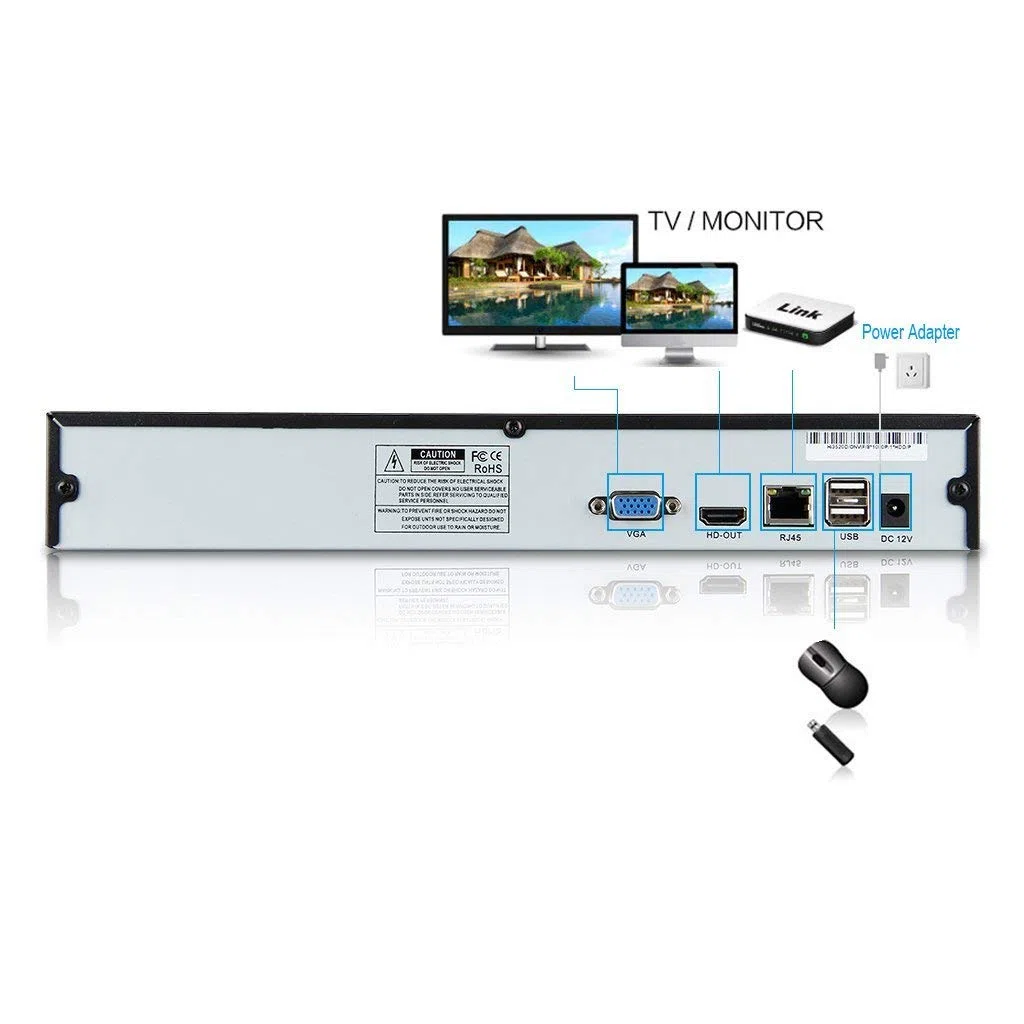16 canali 4K NVR (1080p / 3MP / 4MP / 5MP / 8MP) Ultra HD Videoregistratore di rete Cloud P2P Telecomando (16-CH)