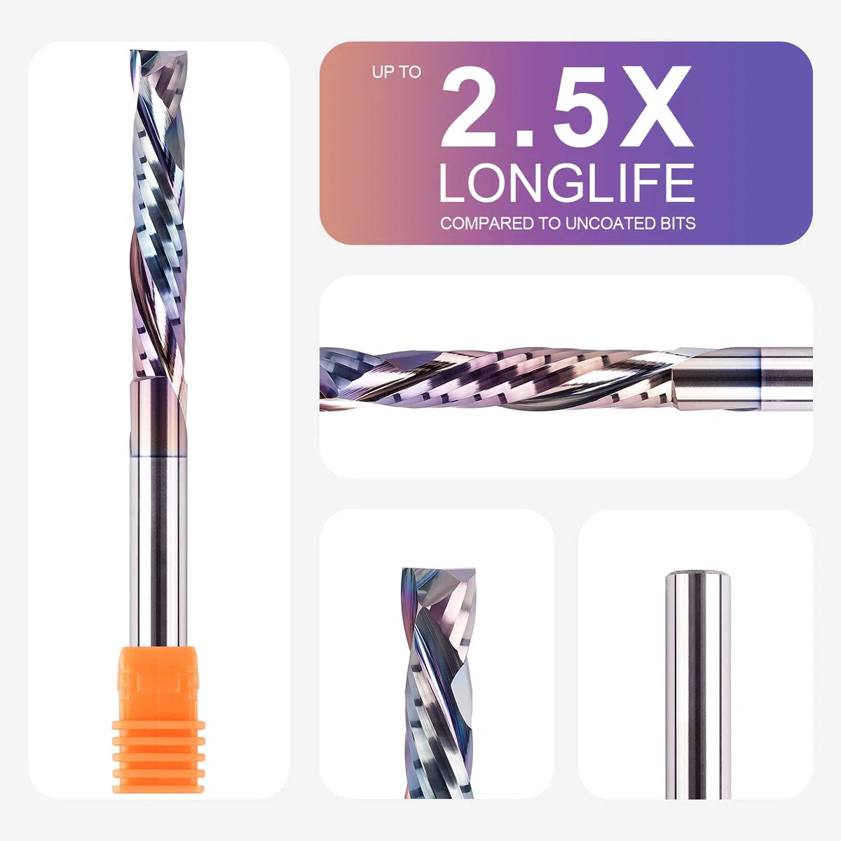 SpeTool 2 frese elicoidali da 8 mm, codolo a compressione, lunghezza di taglio extra lunga, con rivestimento TAC, fresa CNC VHM, fresa per fresatrice a spirale, fresa per legno