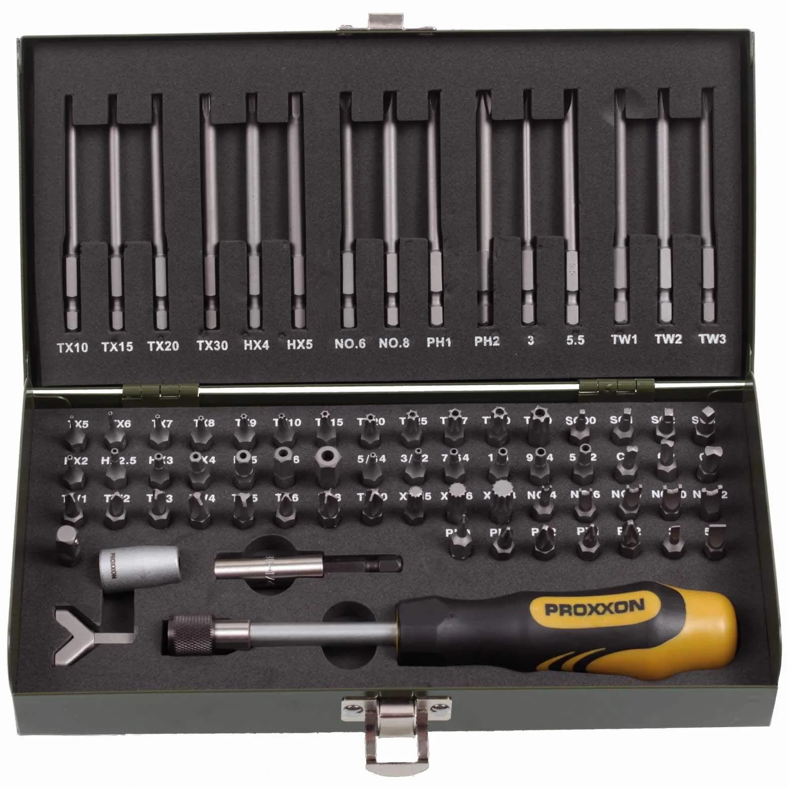 PROXXON 23107, Set di punte speciali e di sicurezza, 75 pezzi