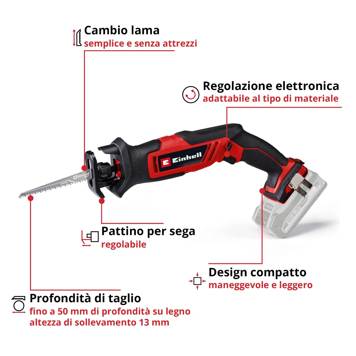 Scopa a batteria EinhellTE-AP 18/13 Li-Sol Power X-Change (18 V, altezza di taglio 13 mm, profondità di taglio 50 mm su legno, forma maneggevole, incl. accessori, batteria esclusa)