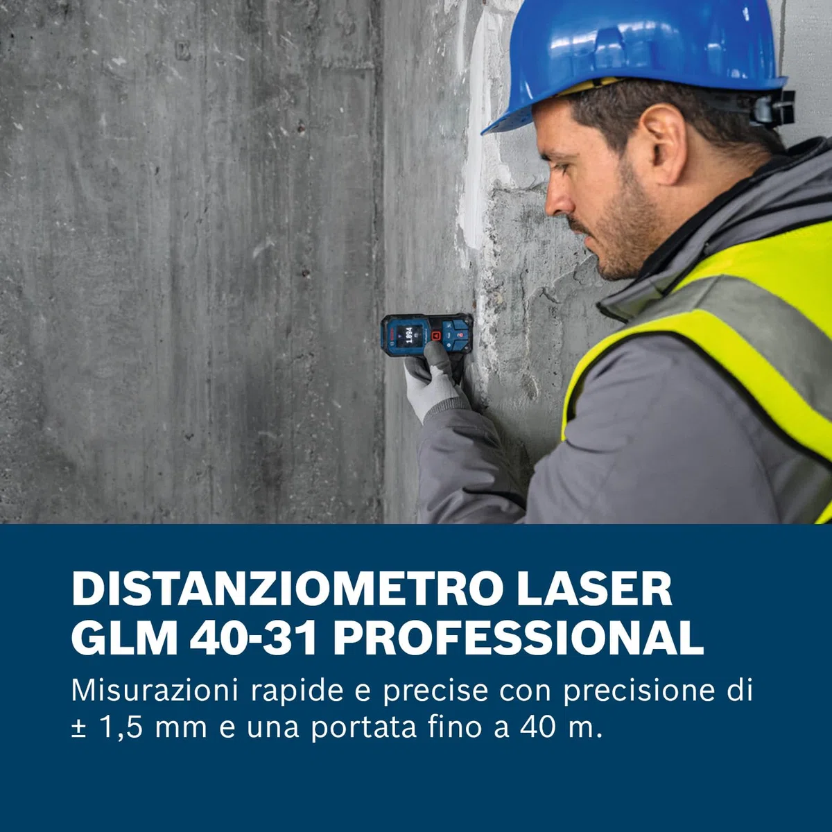 Bosch Professional Distanziometro laser GLM 40-31 (P65, carcassa antiurto, calcoli automatici per lunghezza/superficie/volume, display a colori luminoso, compatibile con batterie agli ioni di litio)
