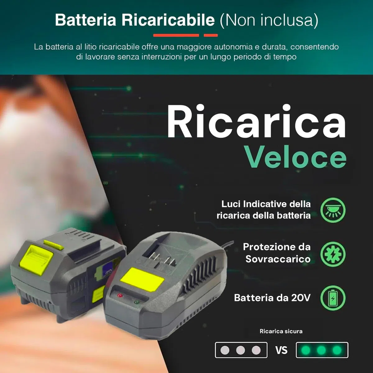 Seghetto Alternativo Pendolare 20V, con 2 Lame Incluse, Motore Bipolare, Telaio in Alluminio Ultraleggero, Angolo di Smusso 45°