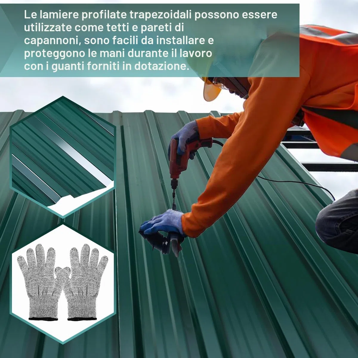 24 lastre per tetto in lamiera ondulata zincata, con spessore da 0,25 mm, da 129 x 46 cm,per una superficie totale di 14 m², per capannoni d’auto, capannoni per attrezzi e coperture per tetti