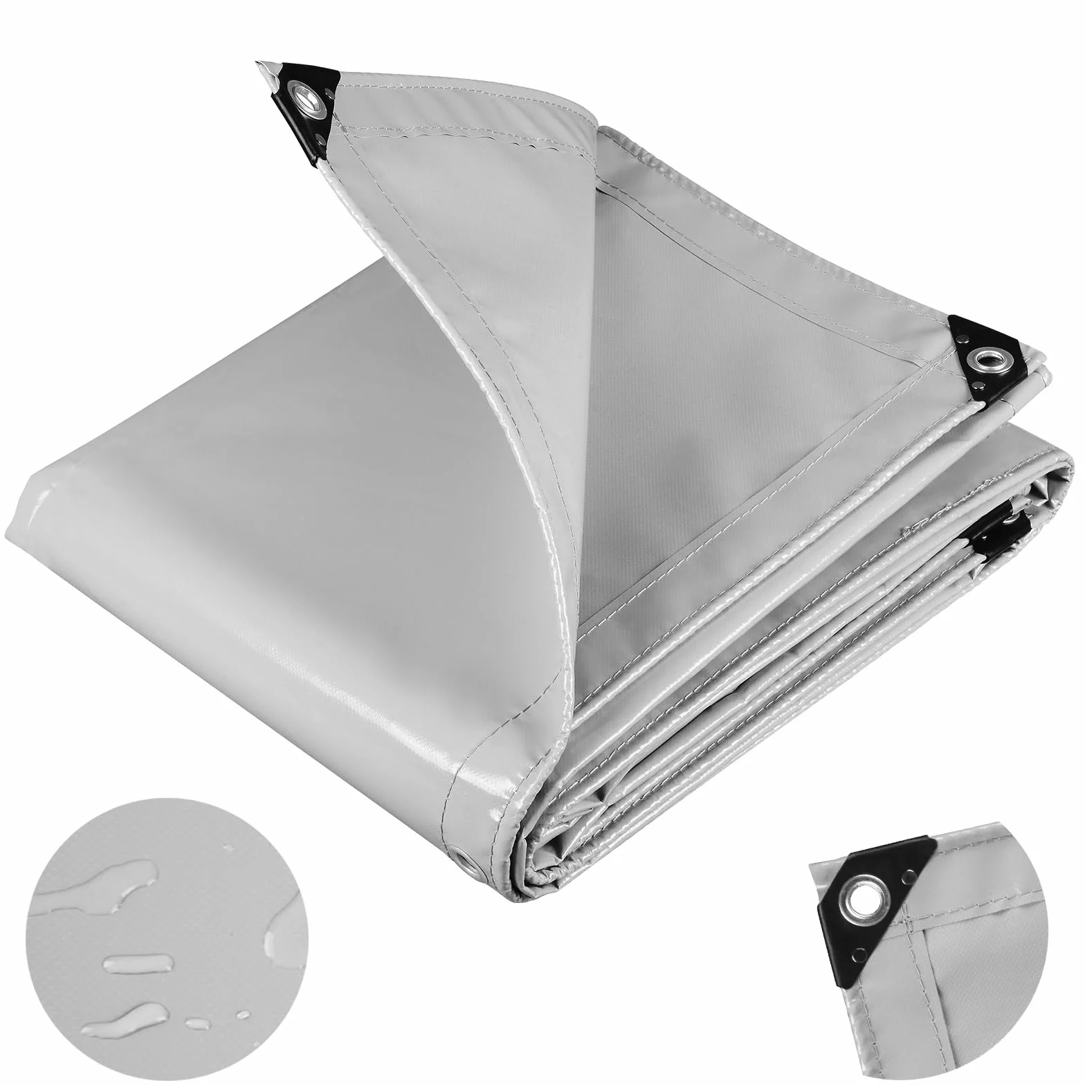 WOLTU Telo Idrorepellente EsternoTelone di copertura con occhielli Protezione Rinforzato PVC 500g/m², Telo Protettivo Multiuso per Barche, Legno, Piscina, Mobili da giardino, Auto, 3x4m, Grigio Chiaro