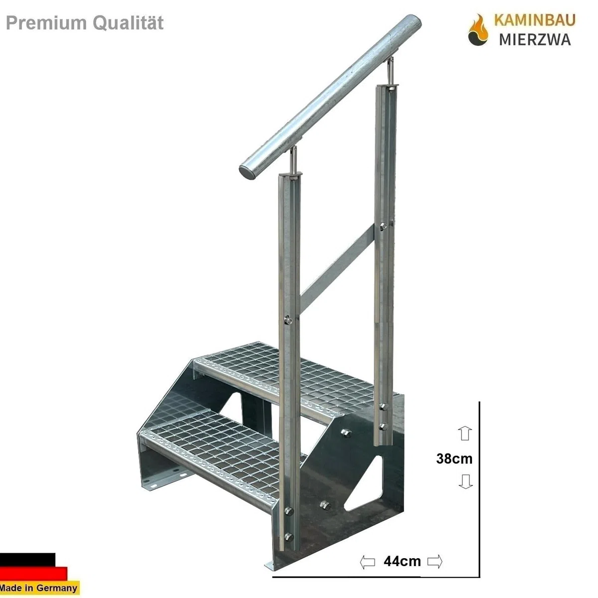 Scale con griglia in acciaio Premium 2 Gradini Scala autoportante Completamente zincata con ringhiera a destra - Dimensioni (L x L x H) 44cm x 100cm x 38cm