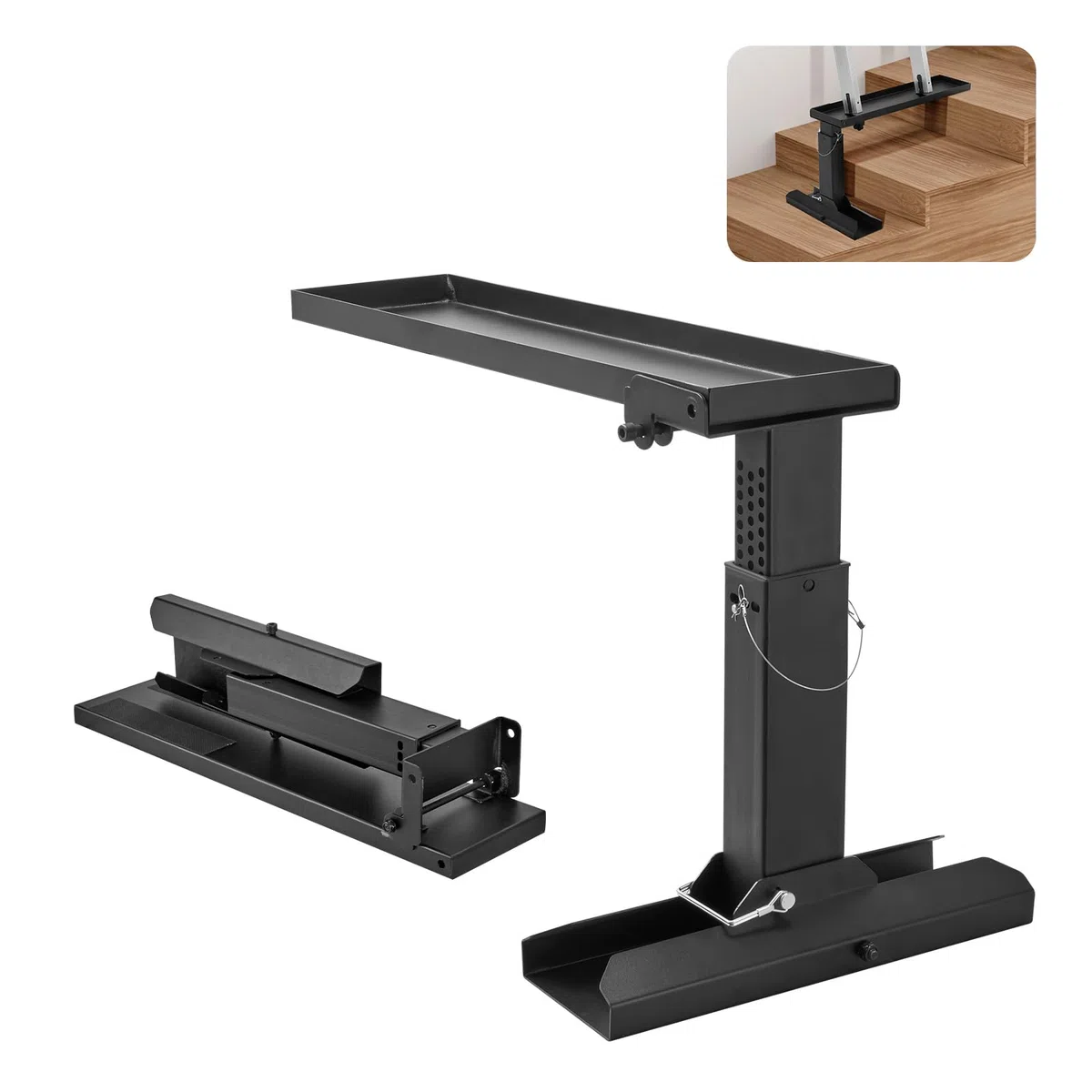 VEVOR Livellatore per Scale, Superficie di Supporto 756,92 mm x 289,5-457,2 mm Strumento di Livellamento per Scale in Acciaio, Tramoggia Pieghevole, per Scale Estensibili per Terreni Irregolari
