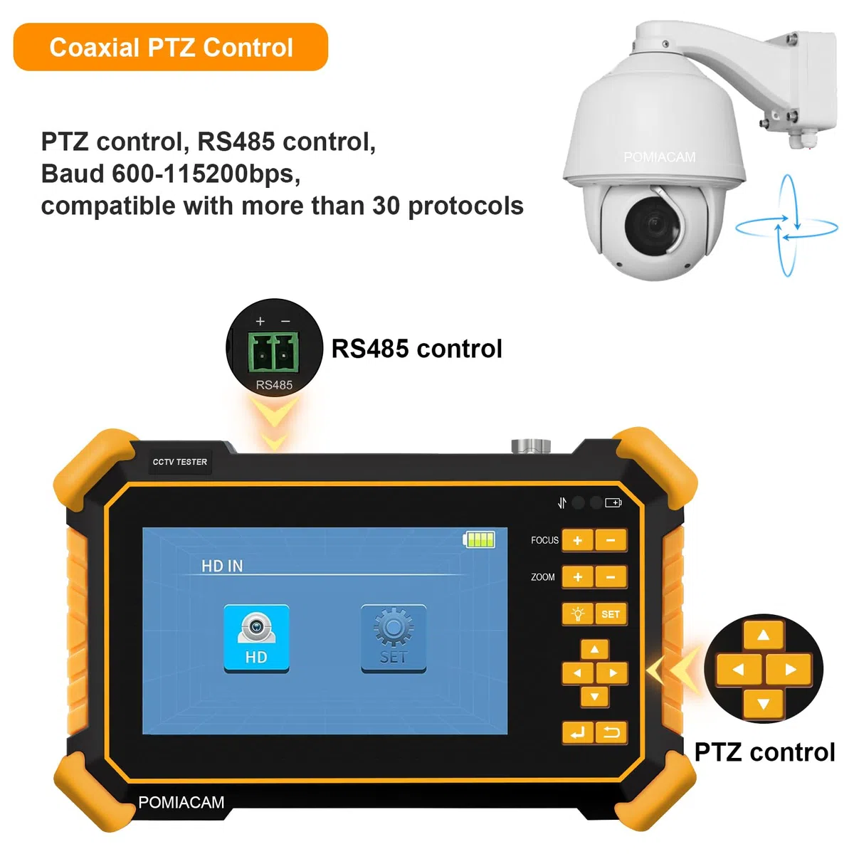 Monitor CCTV Tester HD-2900 4.3" TFT LCD 4K 8MP CVI, TVI, AHD, CVBS, video analogico, tester fotocassiale auto HD, batteria integrata 4000 mAh, potenza di uscita DC12V