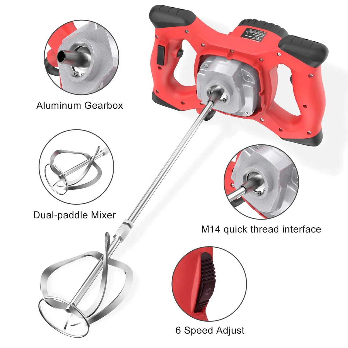 IMAYCC Betoniera Elettrica per Trapano, Miscelatore per Malta Portatile da 2100W, Agitatore M14 Regolabile, per Miscelazione di Vernice, Liquame di Cemento, Calcestruzzo, Malta, Foraggio, ecc.