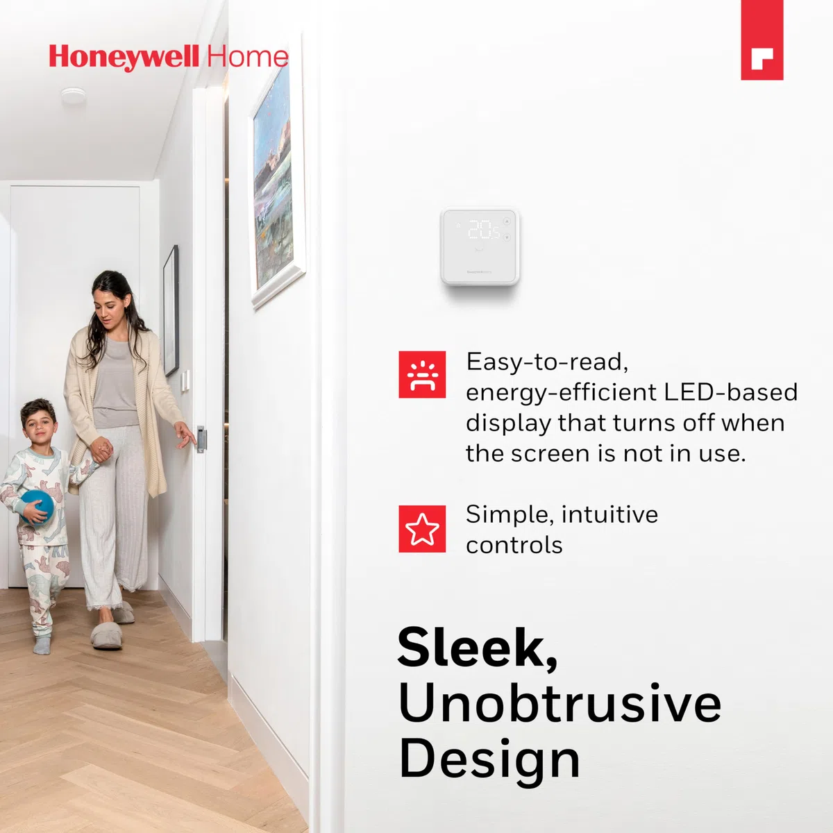 Termostato ambiente Honeywell Home, display a LED di facile lettura ed efficienza energetica, cablato, bianco