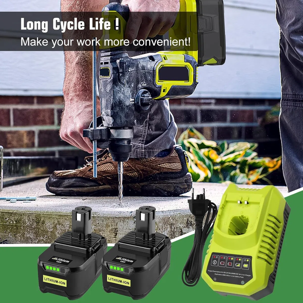 2 * Batteria per Ryobi 18V 5.5Ah Exemoro batteria di ricambio e BCL14181H 9.6V-18V caricabatterie di ricambio per Ryobi RB18L50 RB18L40 RB18L30 RB18L25 RB18L20 RB18L15 P108 P189 P190 P191 P192 etc