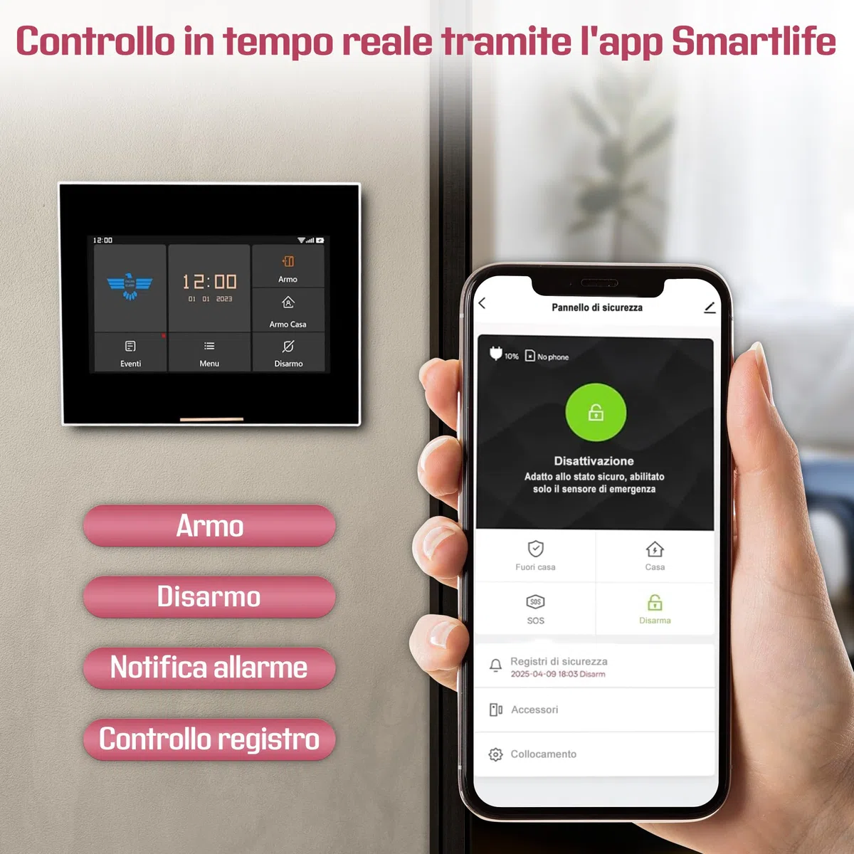 Kit Allarme Casa Wireless, Antifurto Casa Senza Fili con Sensori di Movimento e Sirena, Kit Antifurto Casa Completo con Connessione WiFi per Sicurezza Domestica. Assistenza Italia