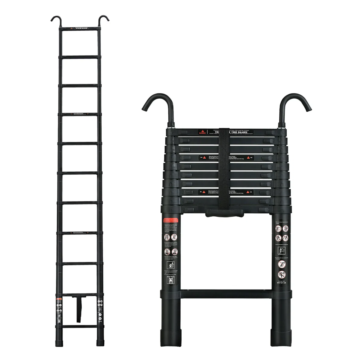 Scala Telescopica Alluminio, Pieghevole 10.5FT/3.2M con 2 Ganci Rimovibili, Estensione per Carichi Pesanti 330 libbre, Multiuso per Lavori Domestici o All'aperto, Nera