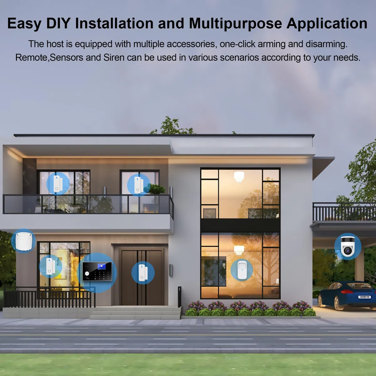 System di Allarme per la Sicurezza Domestica con Fotocamera, Kit Allarme Casa WiFi+GSM con Avviso APP Telefono, Sensore Porta/Finestra, Telecomando per Casa, Appartamento(13 Pezzi)