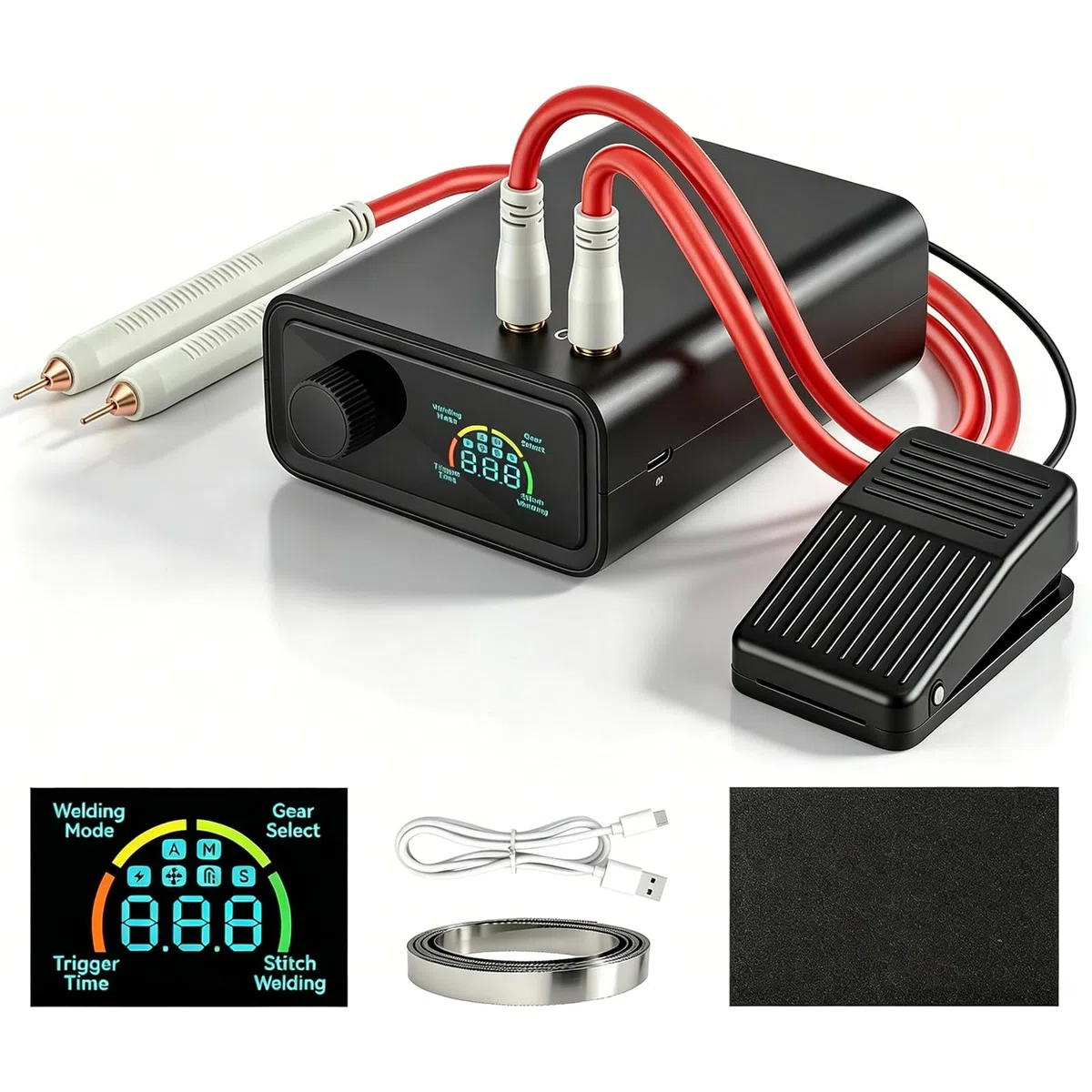 Saldatrice a Punti Senza Fili 11340 W, Saldatore per Batterie con Schermo LCD, Manopola Rotante, Pedale e Penna, 5000 mAh, Saldatura 0,1-0,4 mm per Pacchi Batteria Fai da Te