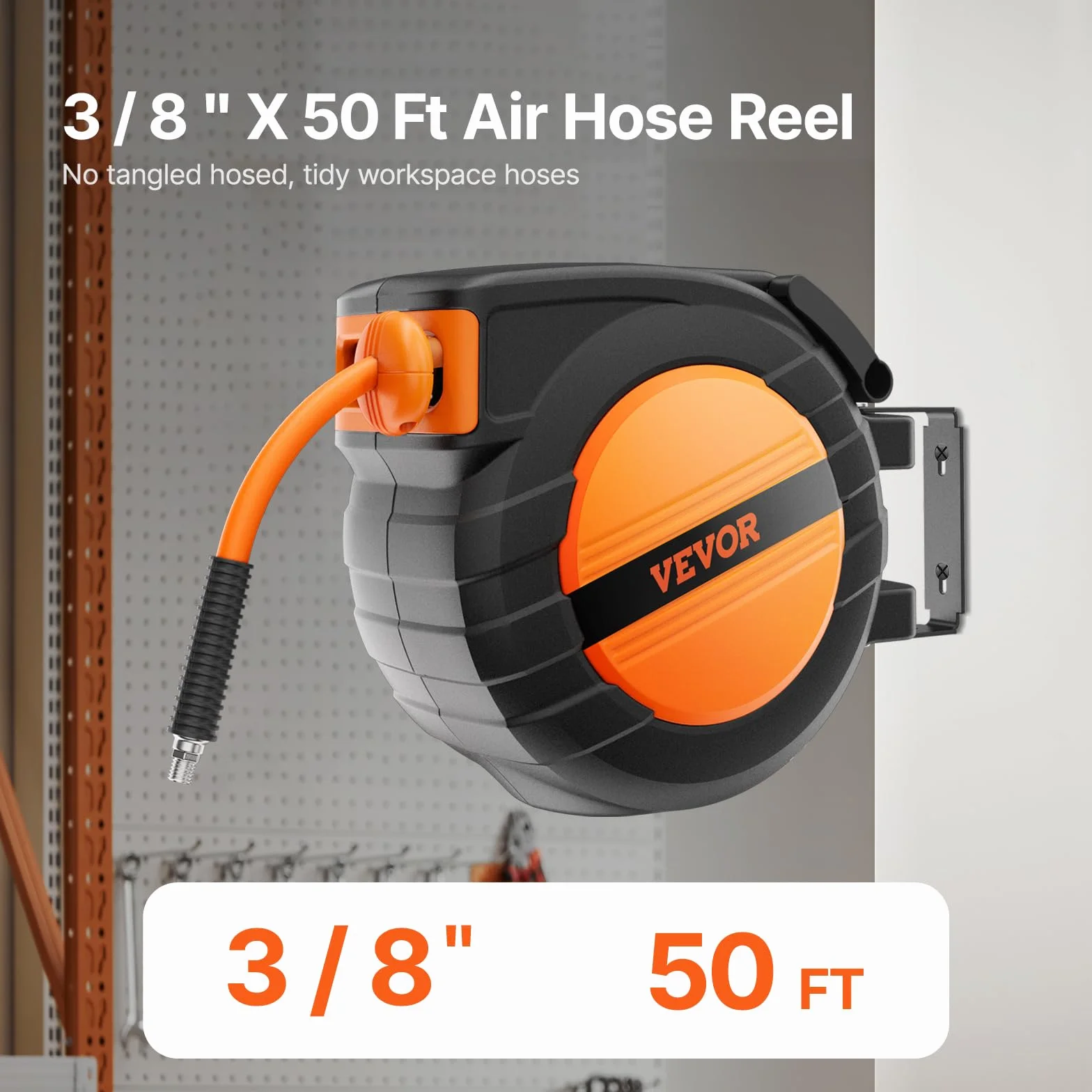 VEVOR Avvolgitubo Aria Compressa Retrattile Tubo Flessibile per Aria Compressa Ibrido Lunghezza 15,24m Pressione max. 300 PSI, Bobina Avvolgitubo Chiusa Montaggio a Soffitto/Parete da Officina