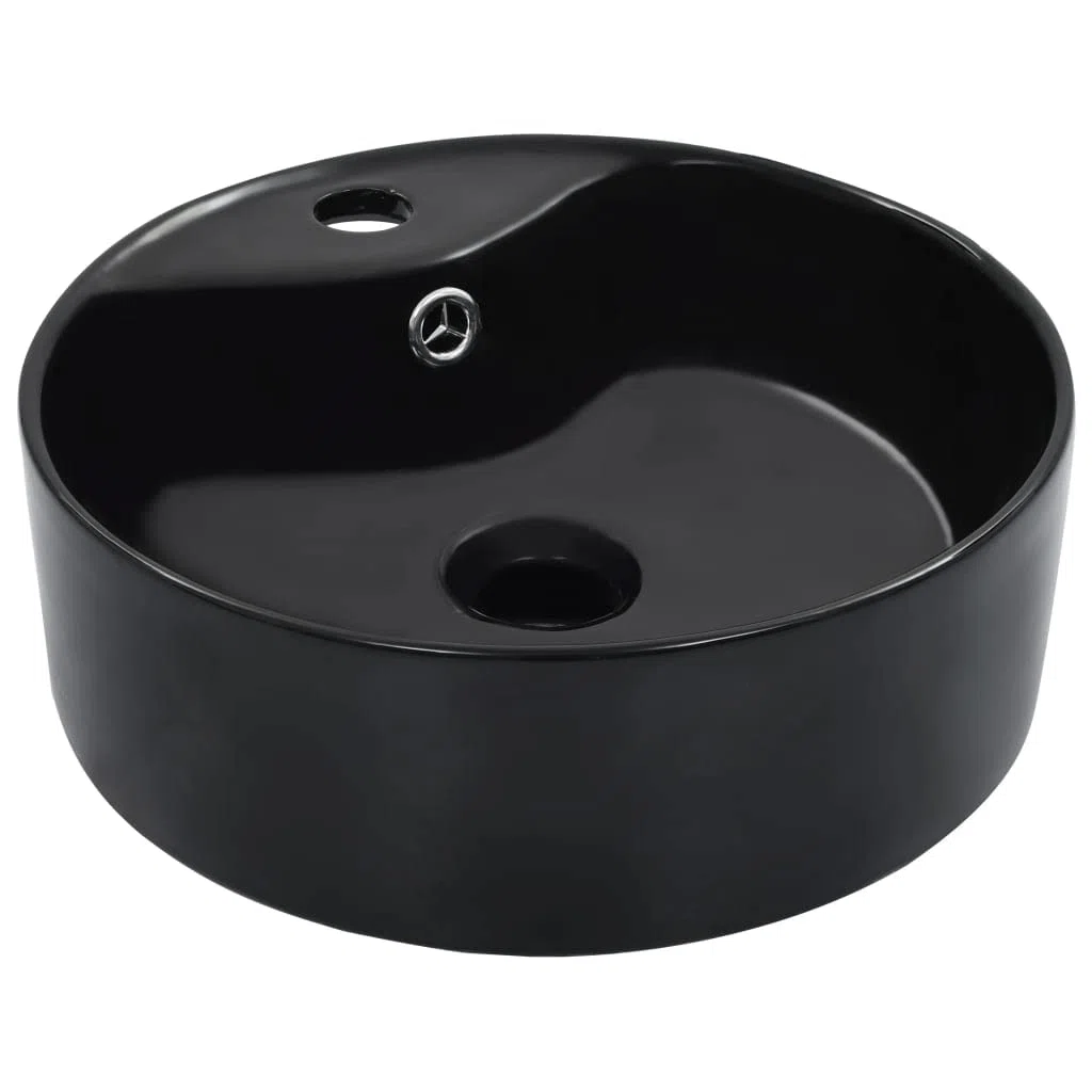 vidaXL Lavandino con Troppopieno Rotondo Moderno Elegante Lavello Lavabo Arredo Bagno Sanitari 36x13 cm in Ceramica Nero