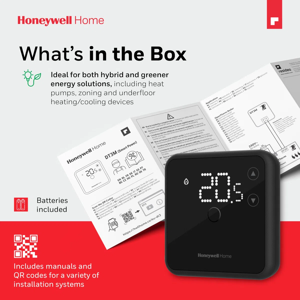 Termostato ambiente Honeywell Home, display a LED di facile lettura ed efficienza energetica, cablato, bianco