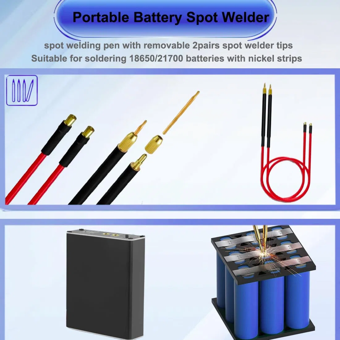 Saldatrice a Punti,con 11 livelli di potenza di saldatura, 50000mAh batteria, 2M foglio di nichel-plate, per la fabbricazione di pacchi batteria (Nero profondo)