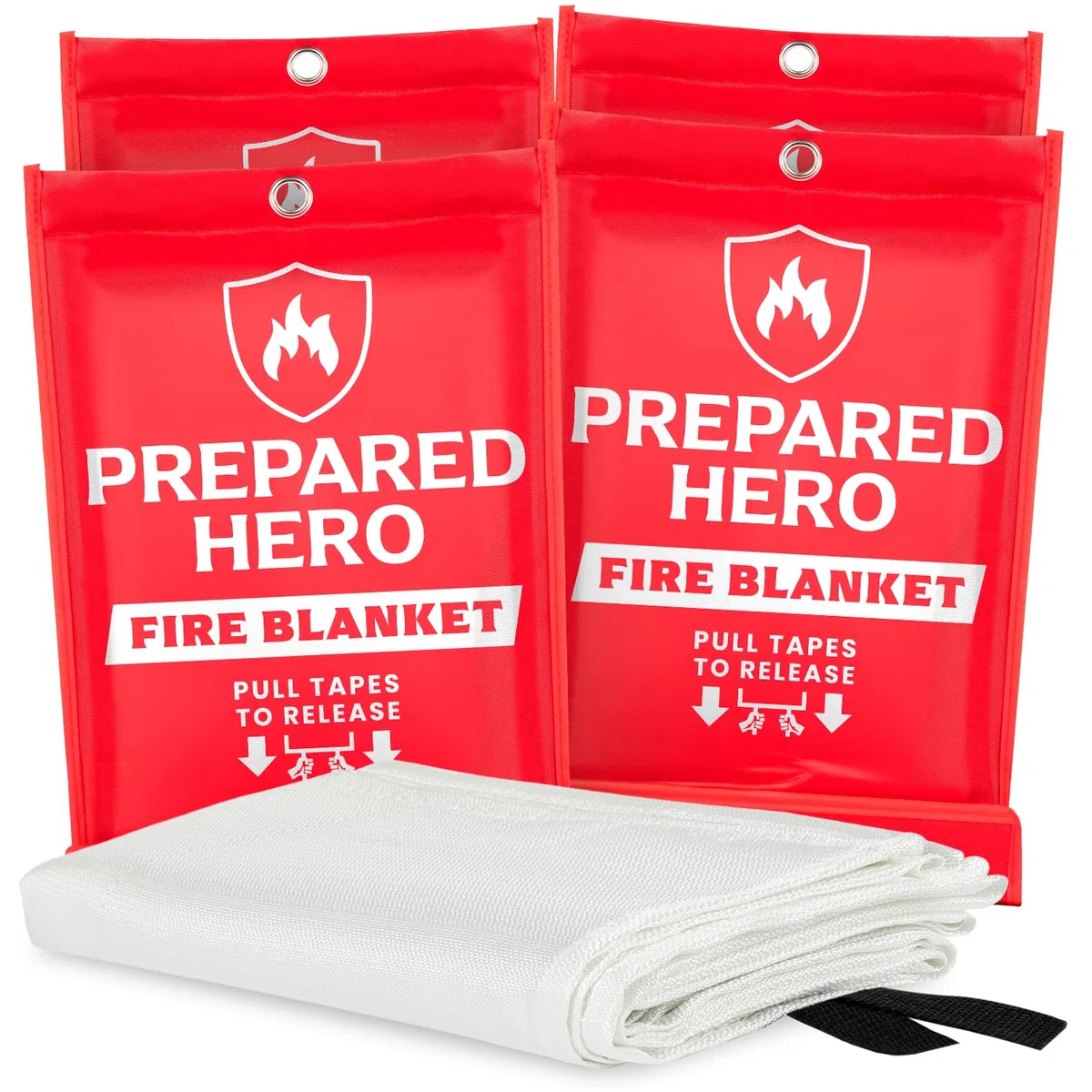 Prepared Hero Coperta antincendio di emergenza, confezione da 4, coperta antincendio per cucina, 101,6 x 101,6 cm, coperta antincendio per casa, coperta antincendio in fibra di vetro