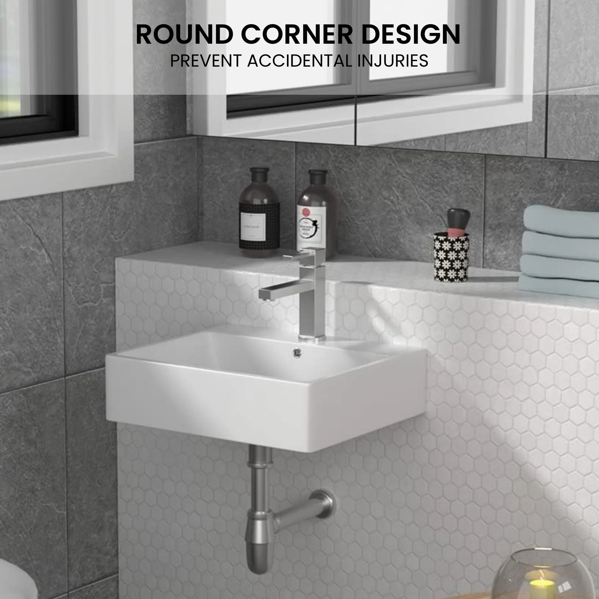 MAGIC SELECT Lavabo in Ceramica, Lavabo da Appoggio Bianco, Lavabo Sospeso Bagno Antimacchia, Facile da Pulire con Attacchi Standard. Ideale per Cucina o Bagno. (42x31x13 CM)