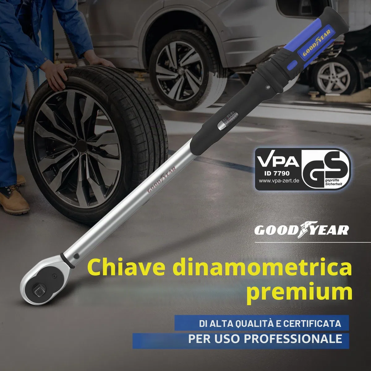 Goodyear Chiave dinamometrica premium, regolabile da 42 a 210 Nm, attacco quadrato da 1/2", prolunga inclusa e bussole da 17 mm e 19 mm