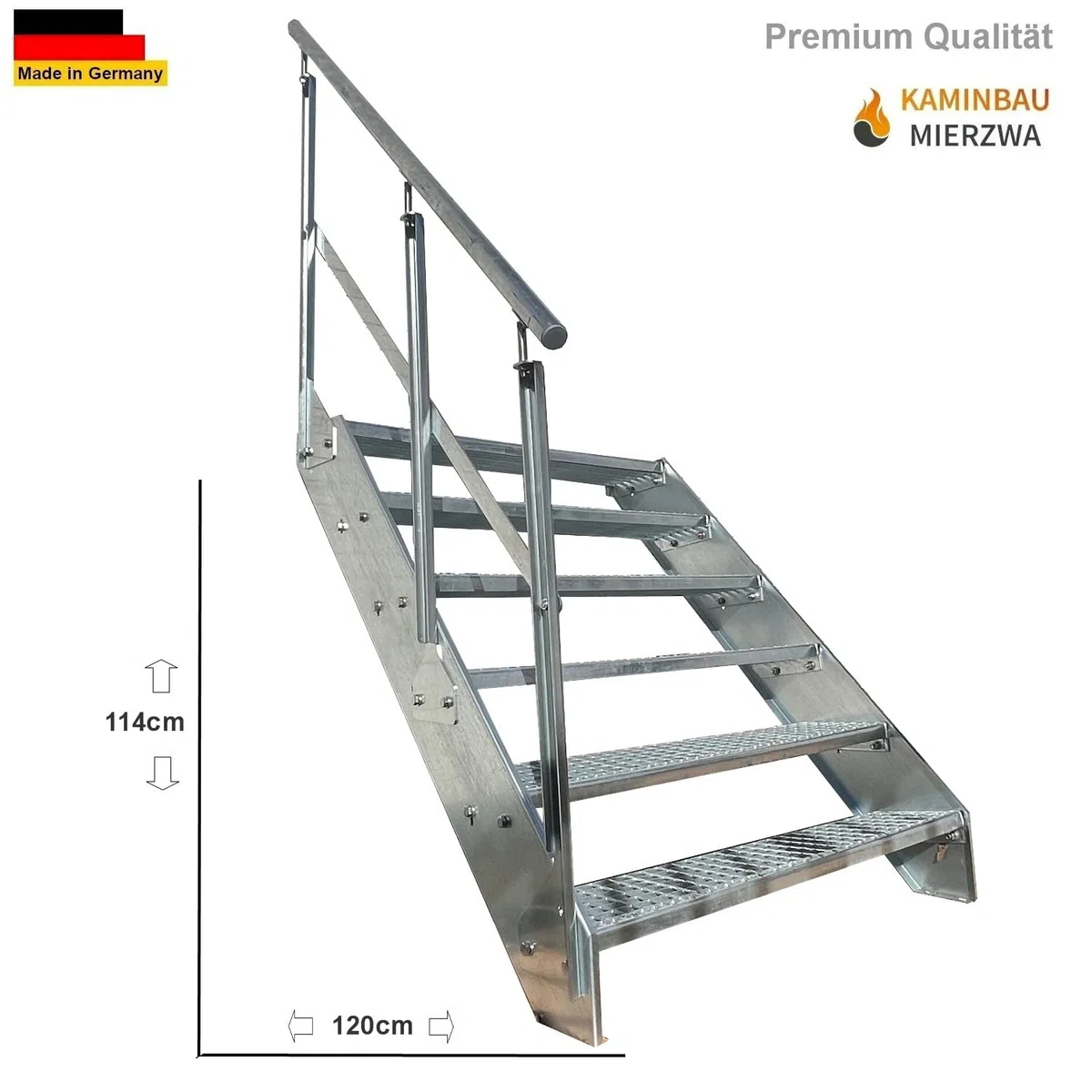 Scale con griglia in acciaio Premium 6 Gradini Completamente zincata con ringhiera a sinistra - Dimensioni (L x L x H) 120cm x 60cm x 114cm Resistente alle intemperie e alla corrosione