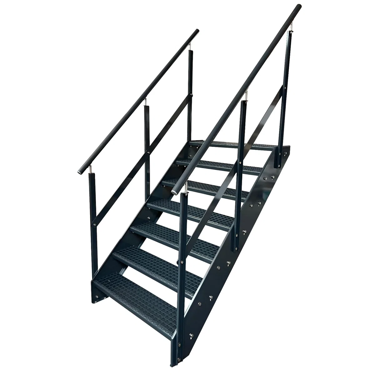 Scala in acciaio Premium con ringhiera su entrambi i lati, completamente antracite RAL 7016/7 gradini (larghezza 800 mm) (altezza 133 cm), resistente alle intemperie, gradino a