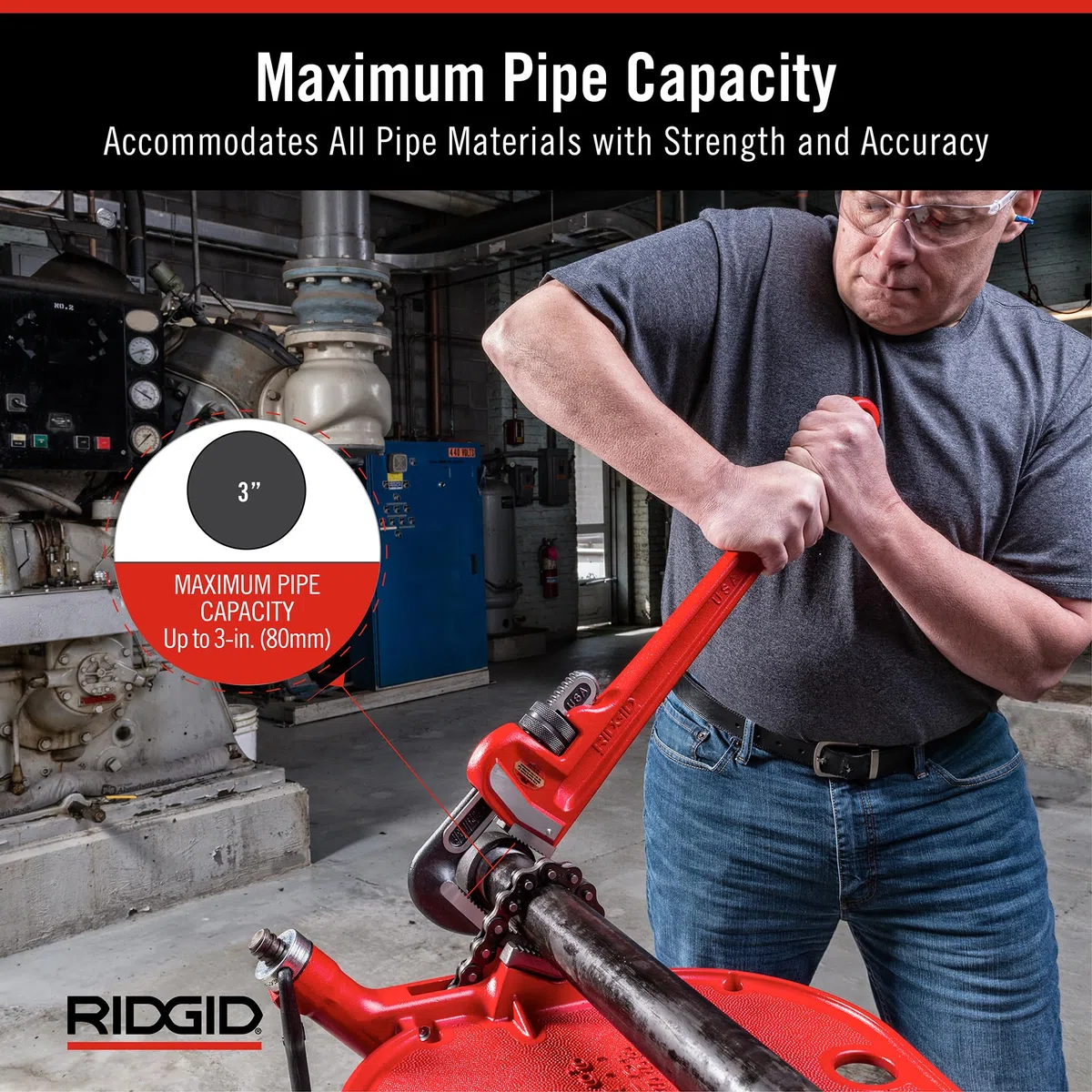 RIDGID 31030 Giratubi dritti per impieghi pesanti da 60 cm, chiave per idraulica da 60 cm