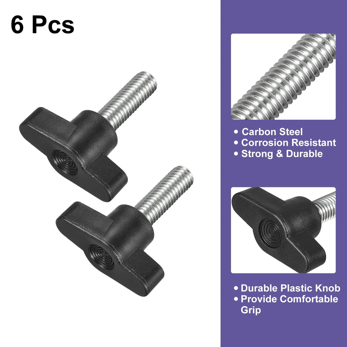 QUARKZMAN 6pz Manopola a Vite di Serraggio, M8 x 25mm Maniglia per Viti a Testa Zigrinata a Forma di T in Acciaio al Carbonio per Sostituzione Rapida Viti con Impugnatura a T Mano