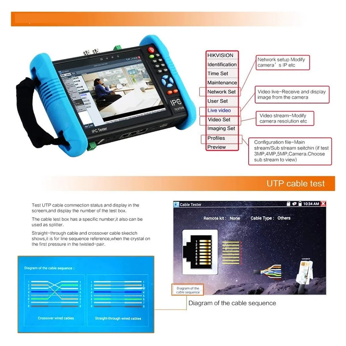 IPC 9800adh Plus CCTV Tester con POE per Telecamere IP - Diagnosi Segnale HD Audio/Video per Camere Analogiche