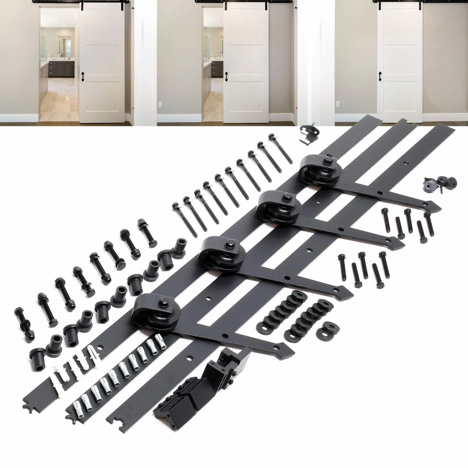 Wiltec Binario per porte scorrevoli, kit di montaggio con guida da 366 cm, per 2 ante fino a 150 kg