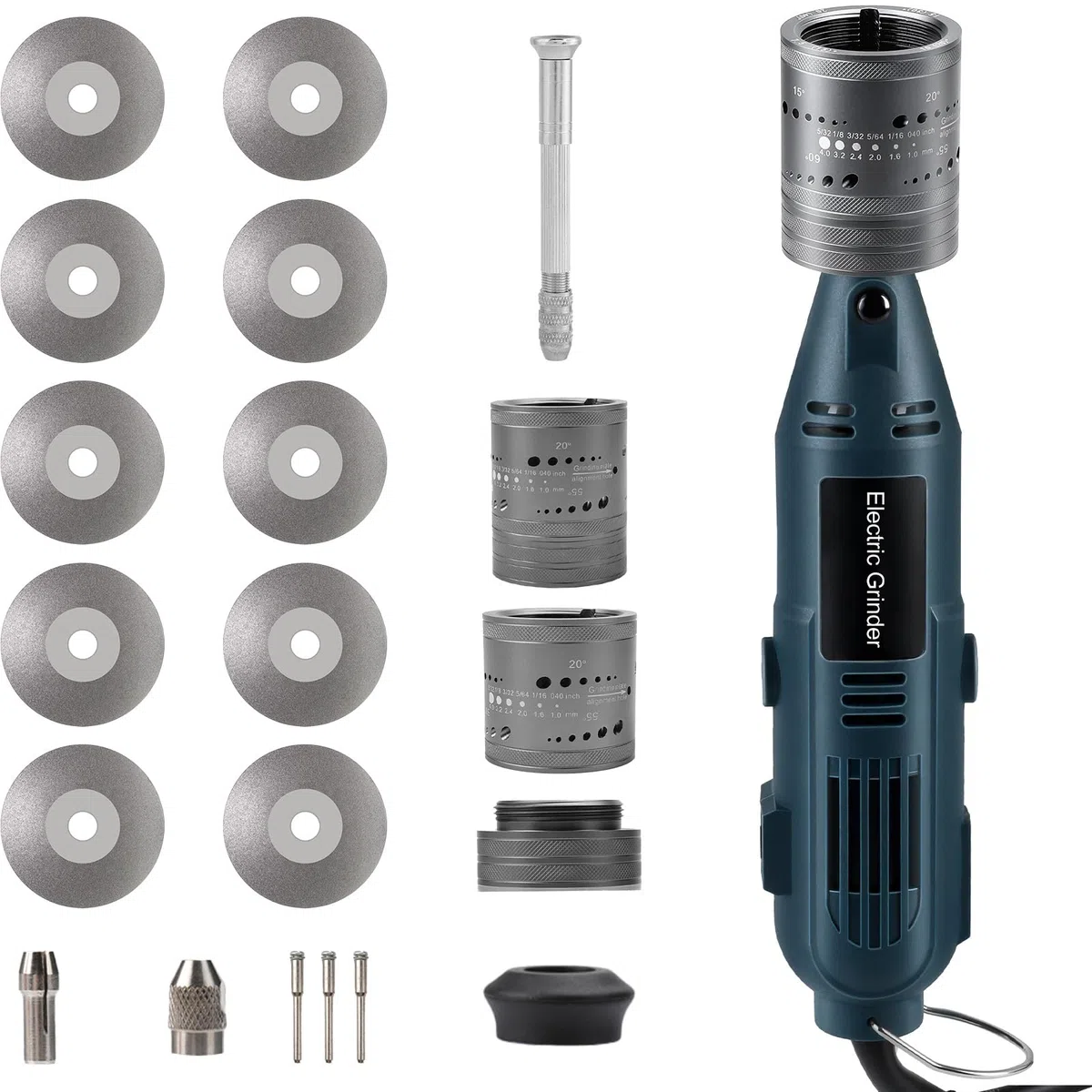 Set di affilatrici per elettrodi in tungsteno per saldatura TIG, 180 W, con 10 dischi abrasivi, 6 misure, 8 testine angolari, pinza in tungsteno e 3 spine CNC, spina UE