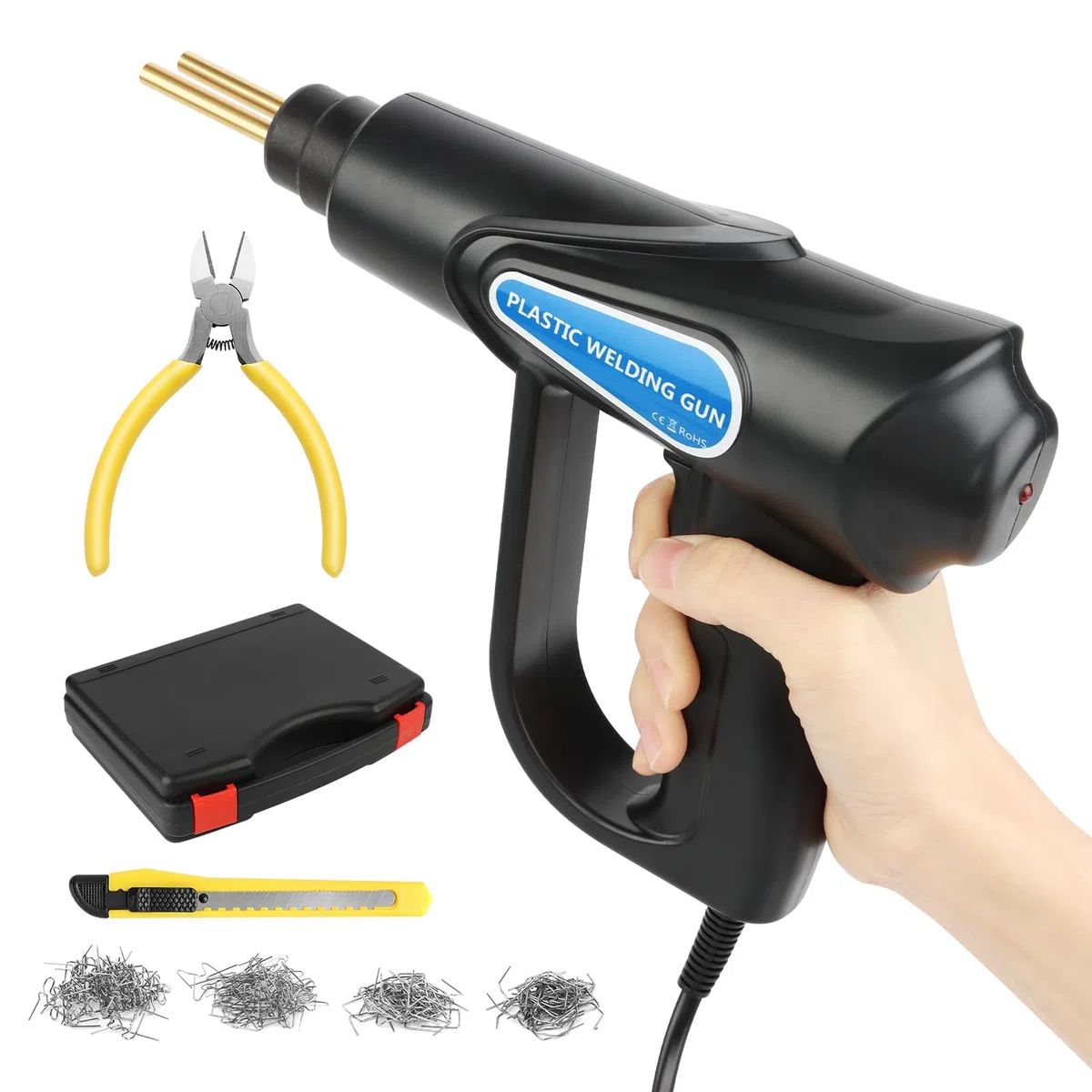 talifoca Kit di riparazione del paraurti dell'automobile del saldatore di plastica, kit di riparazione del saldatore della cucitrice calda, 70W 800Pcs 6 tipi clip del kit di riparazione del saldatore