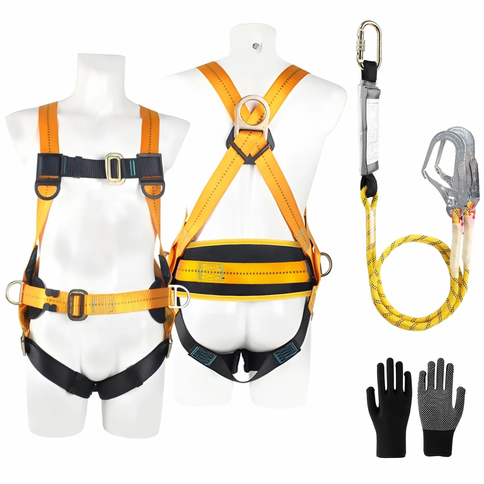 Imbracatura di sicurezza anticaduta con doppia fune e ganci, imbracatura corpo intero regolabile per uomo, edilizia, arrampicata, tetti, lavori esterni, carico max 100 kg, conforme EN 361/354/355