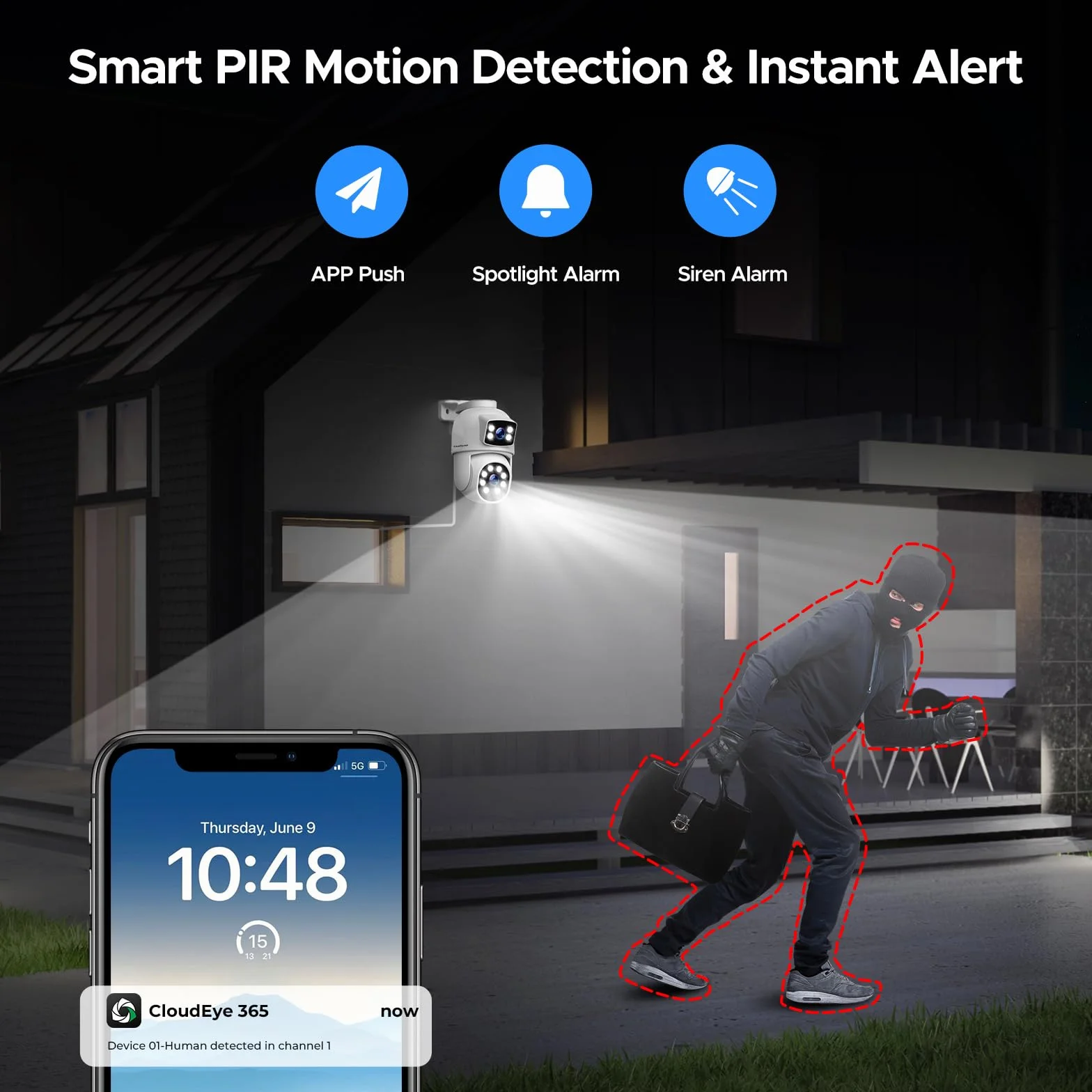 CAMCAMP 4MP Kit Videosorveglianza POE Doppia Lente, 8CH NVR Kit Telecamere Videosorveglianza POE con 500GB HDD,4X2K PTZ Telecamera IP,Visione Notturna a Colori,Rilevamento Movimento,Auto Tracciamento