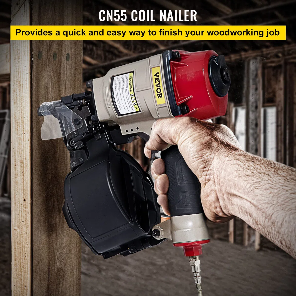 VEVOR Pistola CN55 con chiodatrice regolabile in PC, 15 gradi, per guida di chiodi di copertura veloci e duri, professionale, 1 pollice fino a 2-1/4", in metallo