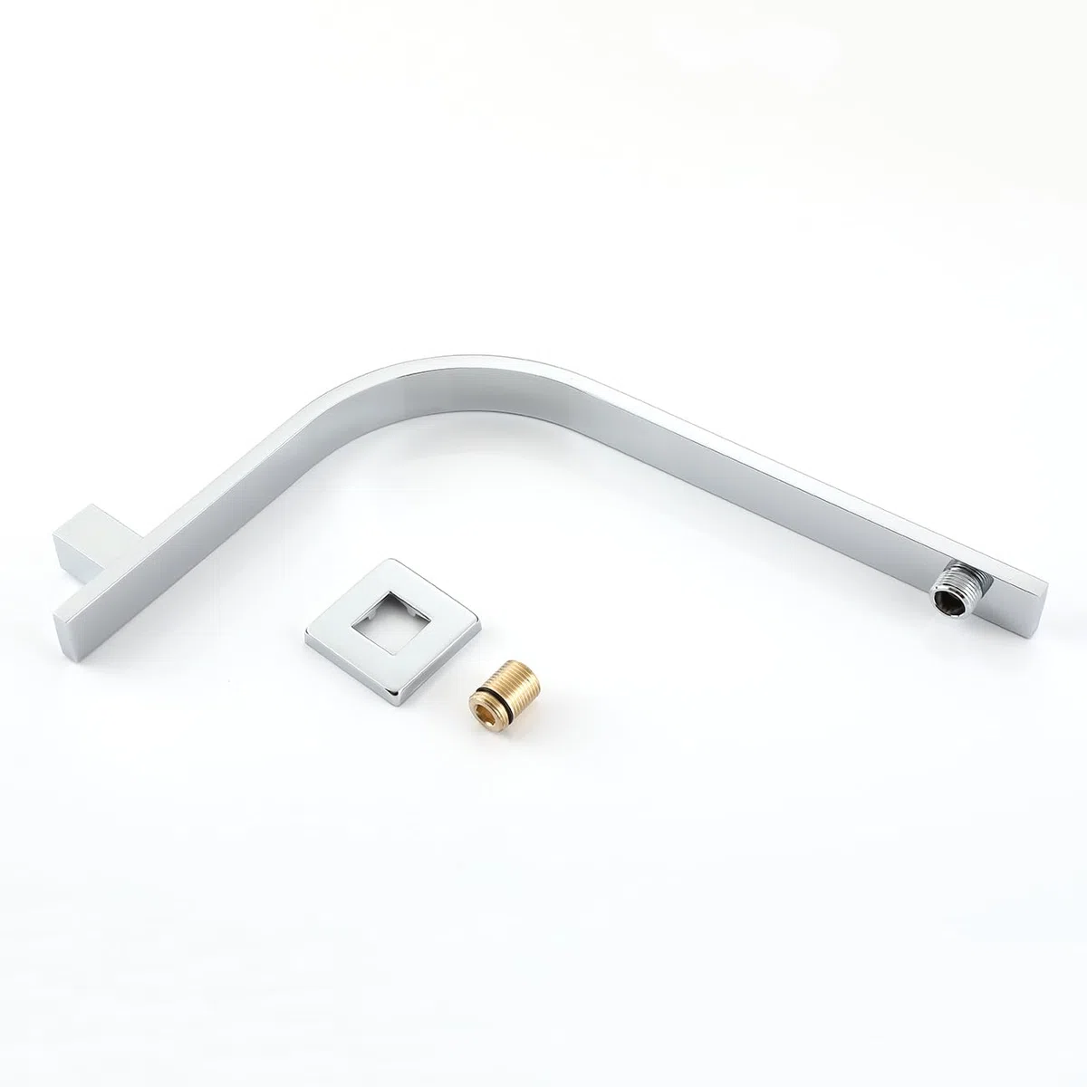 Braccio Doccia in Ottone Massiccio con Flangia, Braccio Doccia a Collo d'Oca Quadrato, Braccio Doccia da Parete con Estensione per Soffione Cromato