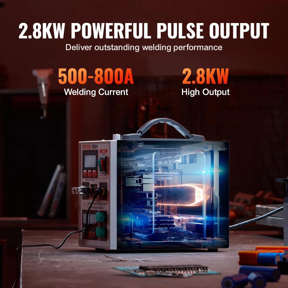 VEVOR Saldatrice a Punti a Batteria, Saldatrice a Punti a Impulsi 788H, Saldatrice a Batteria Portatile ad Alta Potenza con 2 Modalità, LED per Nichel Puro da 0,15 mm
