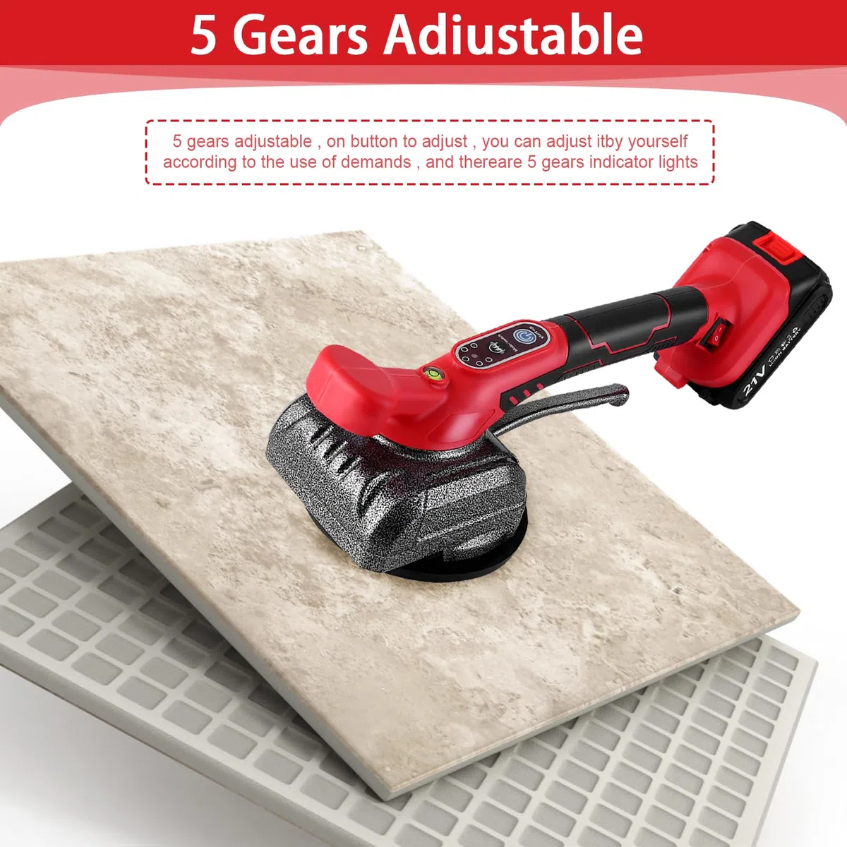 Vibratori per Piastrelle a Batteria,EUWLY Piastrellatrice per piastrelle da 21 V Elevata capacità di carico Piastrelle per pavimenti da parete Posa di utensili vibranti Strumenti con ventosa, QA2364X