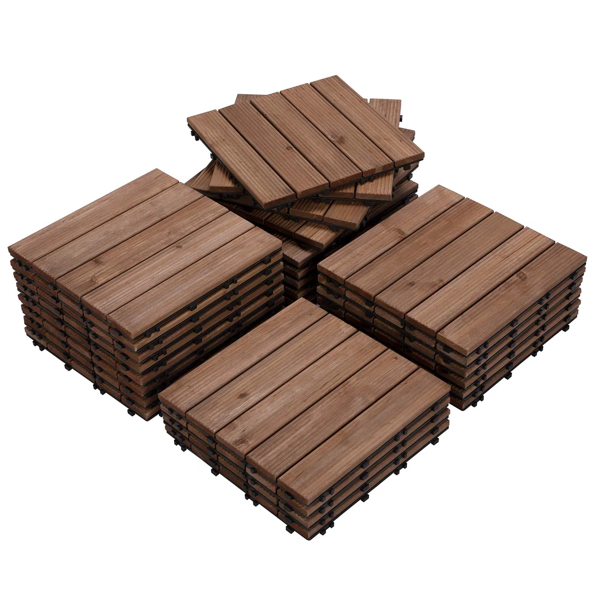 Yaheetech Piastrelle Esterno 30x30 cm Legno Pavimento Giardino ad Incastro 2,43 m² 27 Pezzi per Balcone Terrazza Patio Tagliabile Marrone scuro