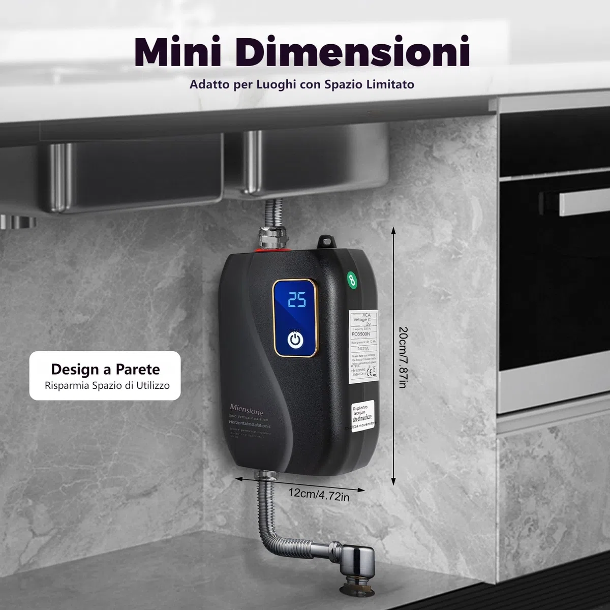 Scaldacqua istantanea 220 V 3,5 kW elettrico con display LCD – Dispositivo da parete compatto per cucina e bagno – Mini scaldabagno istantaneo acqua calda istantanea