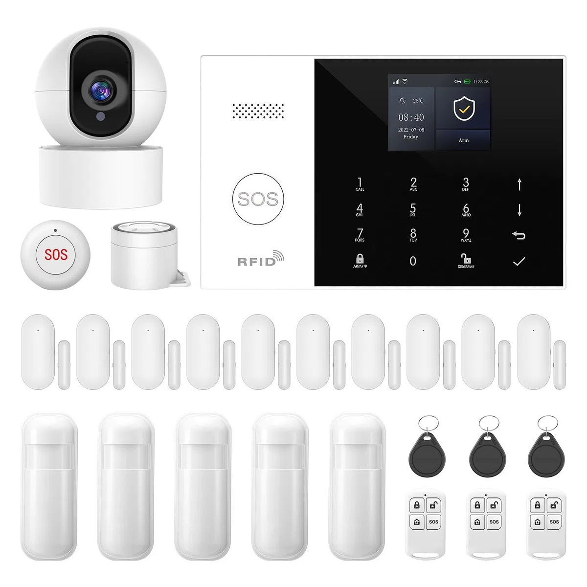 XNY WiFi Allarme casa, 4G Allarme Casa Senza Fili, Antifurto Casa Wireless con Telecamera di Sicurezza 1080p Pan/Tilt, Avviso APP, Sensore Per Porte e Finestre, Rilevatore di Movimento