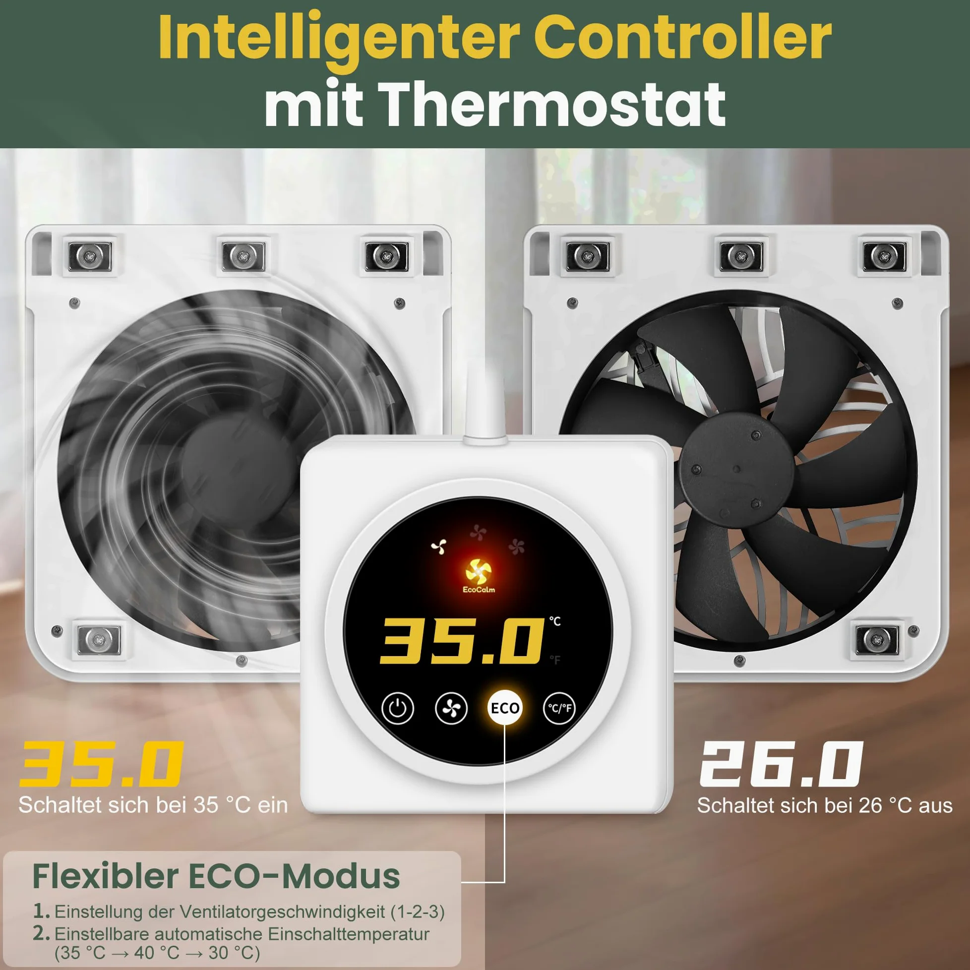 Ventilatore per radiatore con magneti per radiatori in ghisa, 2 ventilatori magnetici con termostato intelligente, ventilatore per radiatori aumenta l'efficienza di riscaldamento e risparmia i