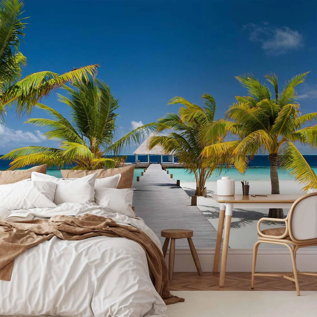 murando - Carta da Parati Adesiva Spiaggia e Mare 245x175 cm Fotomurali Adesivi Murali Rivestimento Parete Moderna per Pareti Adesiva Muro Decorativo Fotomurale Soggiorno Paesaggio Ponte
