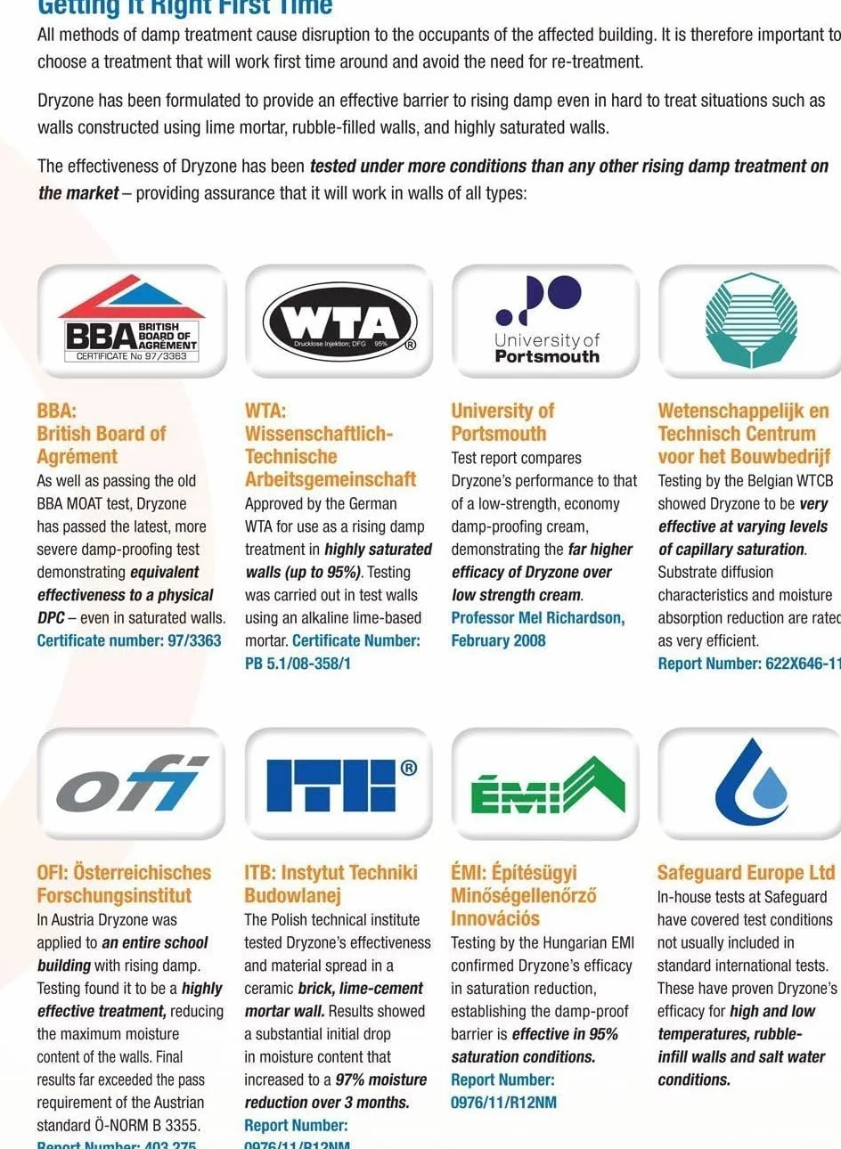 Dryzone Kit Iniezione - Tutto ciò che serve per trattare l'umidità di risalita - Trattamento approvato dalla BBA (6 m)