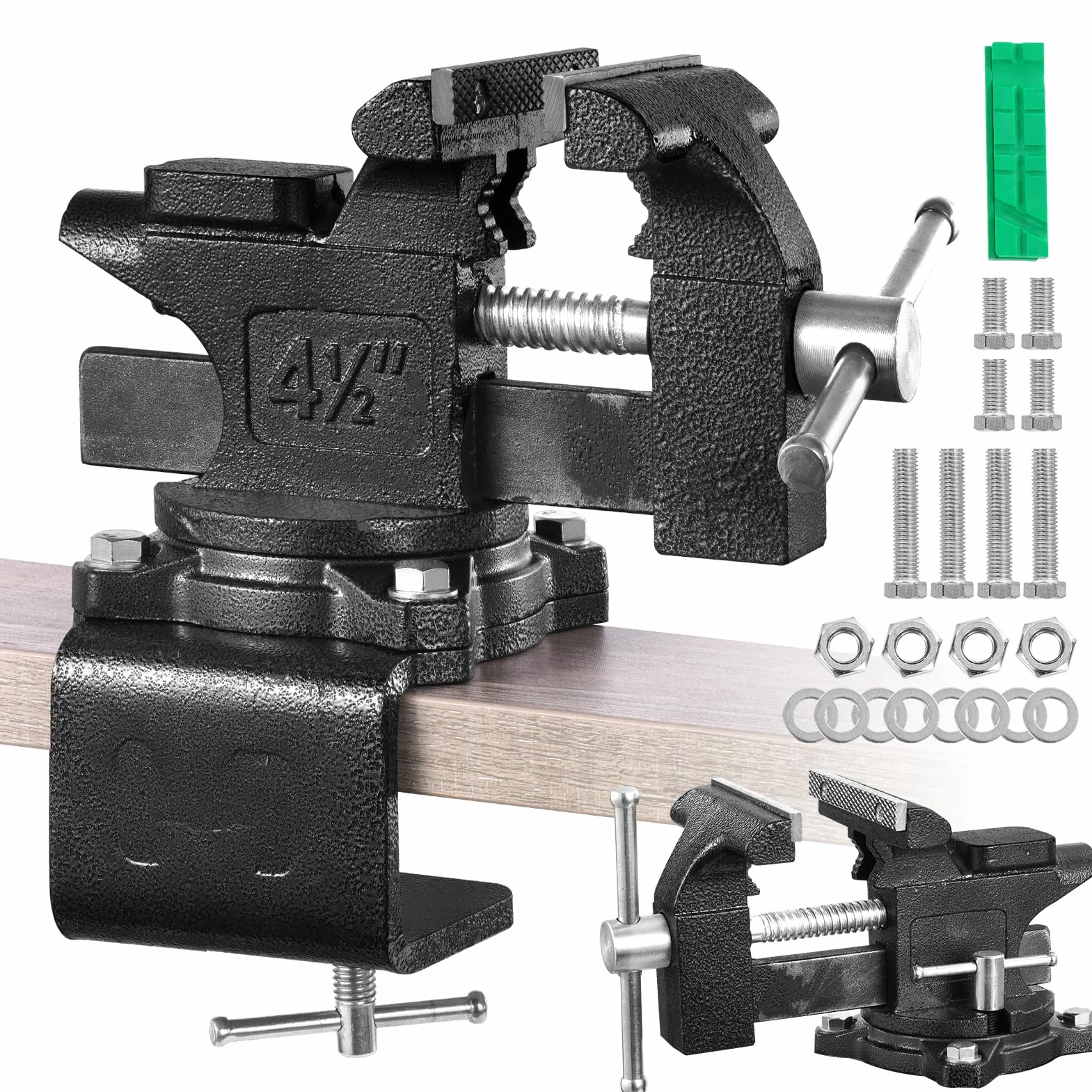 Morsa da Banco, 110 mm Morsa da Banco Professionale 270°, 2 in 1 Multiuso ad Alte Prestazioni Morsetto con Ganasce Morbide Multifunzionali, per Banchi da Lavoro